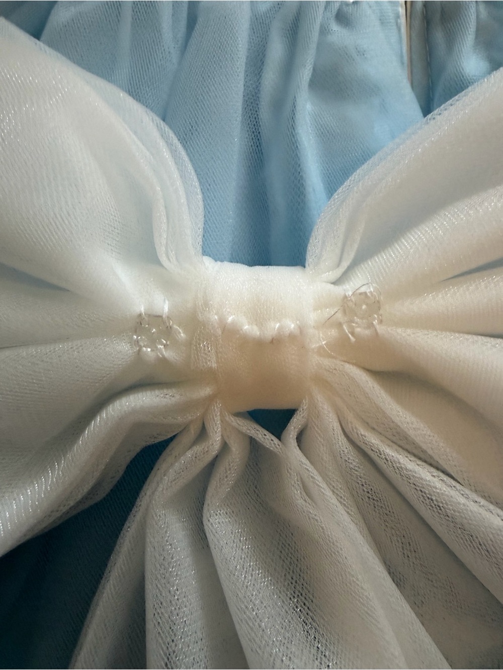 Azazie White and Light Blue Floral Appliqué Tulle Dress for Girls Flower Girl - Picture 16 of 16